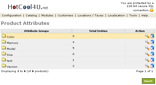 Figure 1. Product Attributes listing page under the Admin>Catalog>Product Attributes section.