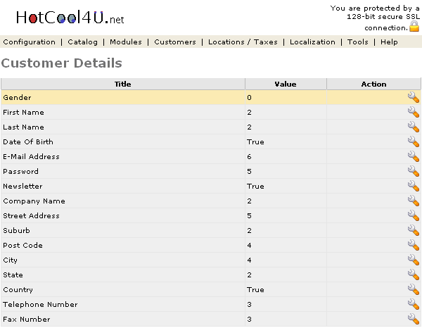 Figure 1. Customer Details listing page under the Admin>Configuration>Customer Details section.