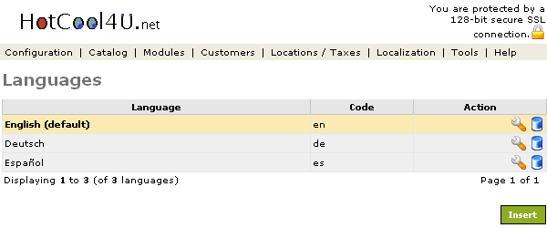 Figure 1. Language listing page under the Admin>Localization>Languages section.
