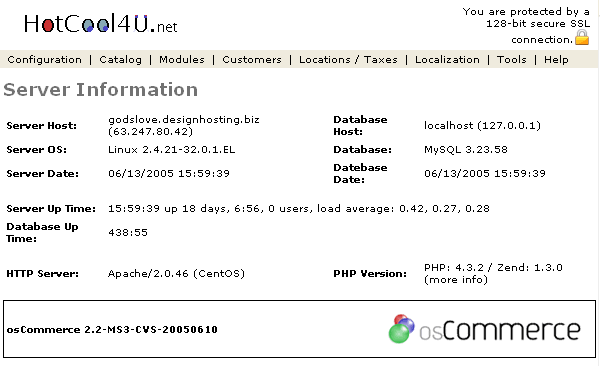 Figure 1. Server Info listing page under the Admin>Tools>Server Info section.